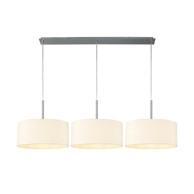 Baymont Polished Chrome 3 Light E27 Linear Pendant With 40cm x 18cm Faux Silk Shade, Ivory Pearl/White Laminate - image 1