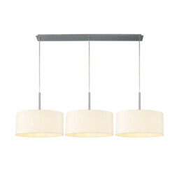 Baymont Polished Chrome 3 Light E27 Linear Pendant With 40cm x 18cm Faux Silk Shade, Ivory Pearl/White Laminate - thumbnail 1