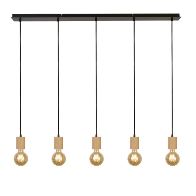 Spinny 5 Light Bar Ceiling Pendant- Wood & Black Metal - image 1
