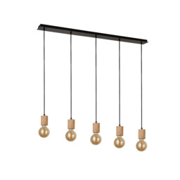 Spinny 5 Light Bar Ceiling Pendant- Wood & Black Metal - thumbnail 3