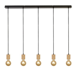 Spinny 5 Light Bar Ceiling Pendant- Wood & Black Metal