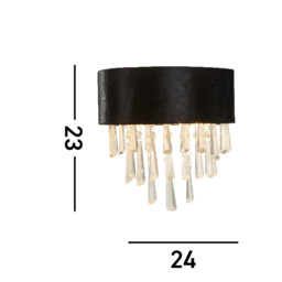Glamour 2 Light Wall Light Black Velvet, Clear Crystal - thumbnail 3