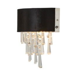 Glamour 2 Light Wall Light Black Velvet, Clear Crystal - thumbnail 1