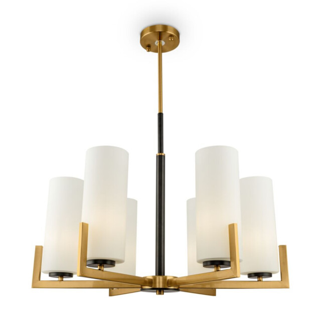Modern Fortano 6 Light Brass Chandelier Glass Shade