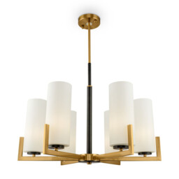 Modern Fortano 6 Light Brass Chandelier Glass Shade