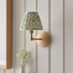 Wood Wing Ash Wood Wall Light with Herb Garden Green Fabric Leaf Shade 16cm B22 - thumbnail 3