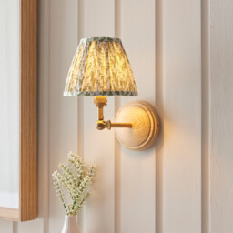 Wood Wing Ash Wood Wall Light with Herb Garden Green Fabric Leaf Shade 16cm B22 - thumbnail 2