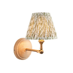 Wood Wing Ash Wood Wall Light with Herb Garden Green Fabric Leaf Shade 16cm B22