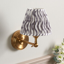 Step Wing Brushed Aged Brass Plate Wall Light with Pearl Grey Fabric Ripple Shade 16cm B22 - thumbnail 3