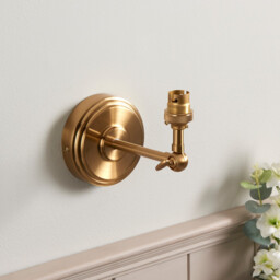 Step Wing Brushed Aged Brass Plate Wall Light with Pearl Grey Fabric Ripple Shade 16cm B22 - thumbnail 5