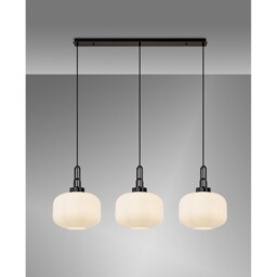 Yorktown Linear 3 Light Pendant E27, Black Chrome/Matt Black With 30cm Pumpkin Shaped Ribbed Opal Glass - thumbnail 3