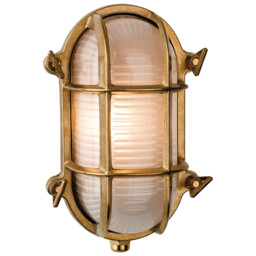Nautic 1 Light Outdoor Bulkhead Wall, Flush Light Brass, Frosted Glass IP64, E27