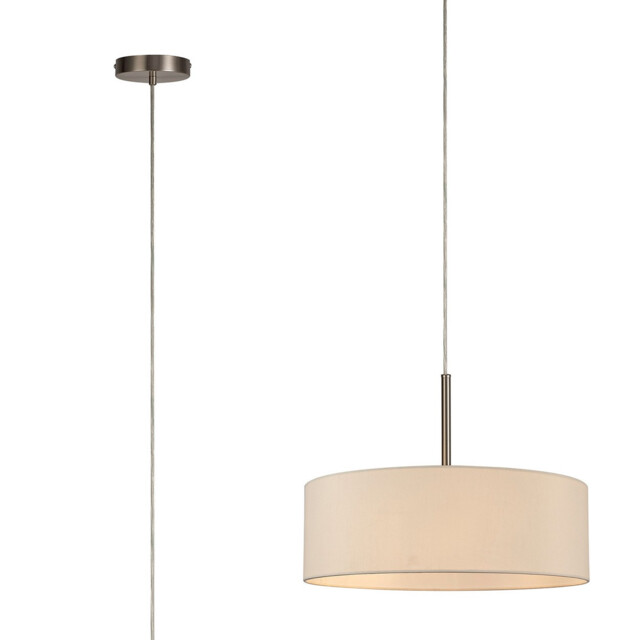 Baymont Satin Nickel 5 Light E27 Single Pendant, With 45cm x 15cm Faux Silk Shade, Ivory Pearl/White Laminate - image 1