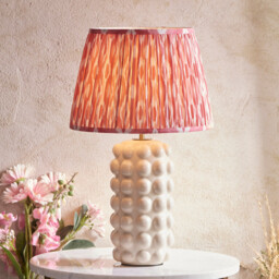 Bobble White Crackle Glaze Table Lamp with Coral Pink Fabric Ikat Shade 35cm B22 - thumbnail 2