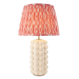 Bobble White Crackle Glaze Table Lamp with Coral Pink Fabric Ikat Shade 35cm B22 - thumbnail 1