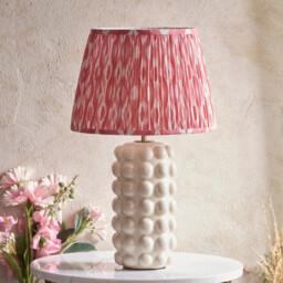Bobble White Crackle Glaze Table Lamp with Coral Pink Fabric Ikat Shade 35cm B22 - thumbnail 3