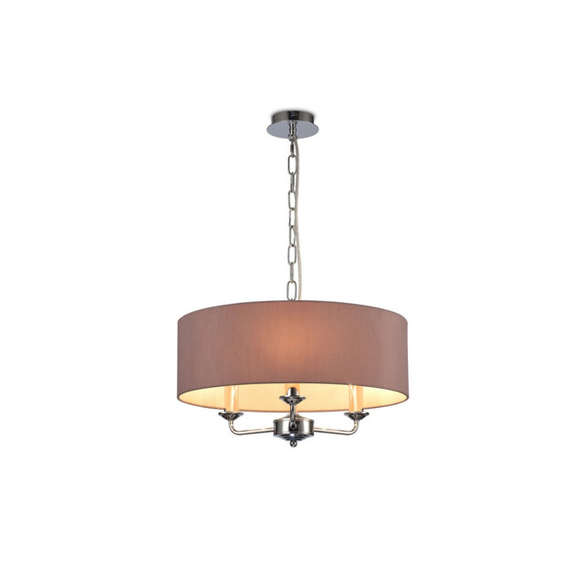 Banyan 3 Light Multi Arm Pendant, E14 Polished Chrome With 45cm x 15cm Dual Faux Silk Shade, Taupe/Halo Gold - image 1