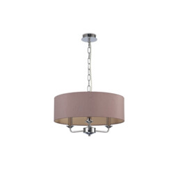Banyan 3 Light Multi Arm Pendant, E14 Polished Chrome With 45cm x 15cm Dual Faux Silk Shade, Taupe/Halo Gold - thumbnail 5