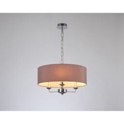 Banyan 3 Light Multi Arm Pendant, E14 Polished Chrome With 45cm x 15cm Dual Faux Silk Shade, Taupe/Halo Gold - thumbnail 2