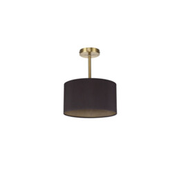 Baymont Antique Brass E27 Semi Flush With 30cm x 17cm Dual Faux Silk Shade, Midnight Black/Green Olive - thumbnail 5