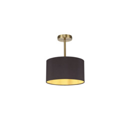 Baymont Antique Brass E27 Semi Flush With 30cm x 17cm Dual Faux Silk Shade, Midnight Black/Green Olive