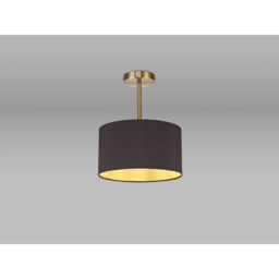 Baymont Antique Brass E27 Semi Flush With 30cm x 17cm Dual Faux Silk Shade, Midnight Black/Green Olive - thumbnail 2