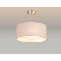 Baymont Satin Nickel 3 Light E27 Semi Flush With 40cm x 18cm Dual Faux Silk Shade, Nude Beige/Moonlight - thumbnail 2