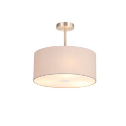 Baymont Satin Nickel 3 Light E27 Semi Flush With 40cm x 18cm Dual Faux Silk Shade, Nude Beige/Moonlight - thumbnail 1