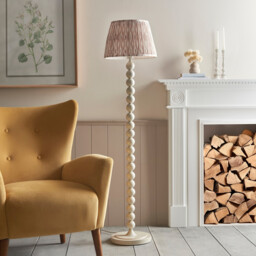 Higgledy Gloss Almond White Paint Floor Lamp with Neutral Print Fabric Ikat Shade 35cm E27 - thumbnail 3