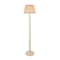 Higgledy Gloss Almond White Paint Floor Lamp with Neutral Print Fabric Ikat Shade 35cm E27 - thumbnail 1