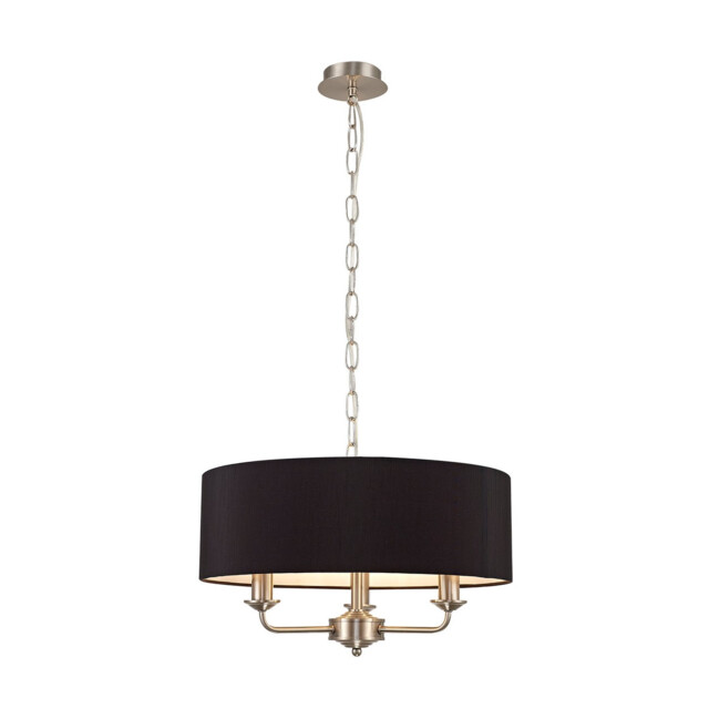 Banyan 3 Light Multi Arm Pendant, E14 Satin Nickel With 45cm x 15cm Faux Silk Shade, Black - image 1