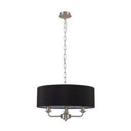 Banyan 3 Light Multi Arm Pendant, E14 Satin Nickel With 45cm x 15cm Faux Silk Shade, Black - thumbnail 5