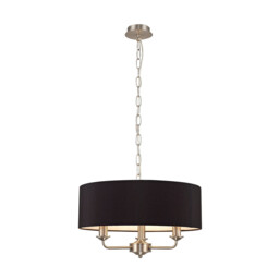 Banyan 3 Light Multi Arm Pendant, E14 Satin Nickel With 45cm x 15cm Faux Silk Shade, Black