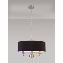 Banyan 3 Light Multi Arm Pendant, E14 Satin Nickel With 45cm x 15cm Faux Silk Shade, Black - thumbnail 2