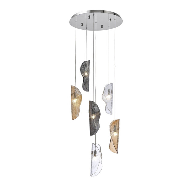 Marilla Ceiling Pendant 2.5m, 6 Light G9, Polished Chrome, Clear & Amber & Smoked Glass - image 1