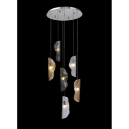 Marilla Ceiling Pendant 2.5m, 6 Light G9, Polished Chrome, Clear & Amber & Smoked Glass - thumbnail 3
