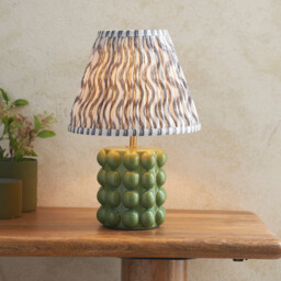 Bobble Olive Green Glaze Table Lamp with Pearl Grey Fabric Ripple Shade 25cm B22 - thumbnail 2