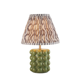 Bobble Olive Green Glaze Table Lamp with Pearl Grey Fabric Ripple Shade 25cm B22