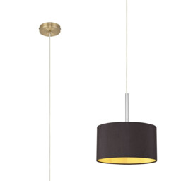 Baymont Antique Brass E27 Single Pendant With 30cm x 17cm Dual Faux Silk Shade, Midnight Black/Green Olive