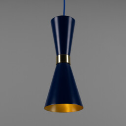 Cairo Coloured Pendant Light, Polished Brass, Sapphire Blue - thumbnail 3
