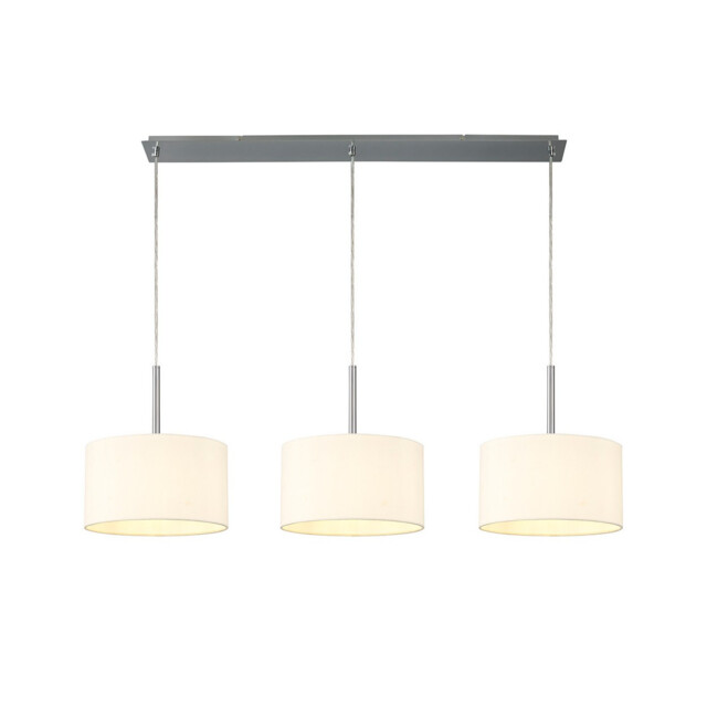 Baymont Polished Chrome 3 Light E27 Linear Pendant With 30cm x 17cm Faux Silk Shade, Ivory Pearl/White Laminate - image 1