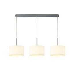 Baymont Polished Chrome 3 Light E27 Linear Pendant With 30cm x 17cm Faux Silk Shade, Ivory Pearl/White Laminate