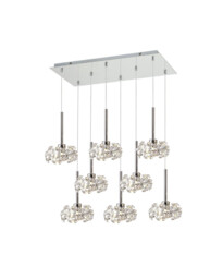 Salisbury , 8 Light G9 2m Rectangle Multiple Pendant With Polished Chrome And Crystal Shade