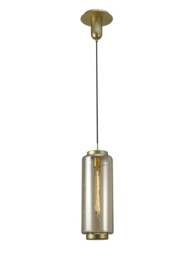 Jarras Ceiling Pendant 20cm Round, 1 x E27 (Max 40W), Matt Gold , Cognac Glass