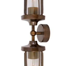 Clayton Outdoor Double Wall Light, Antique Brass, Clear Glass, IP54 - thumbnail 2