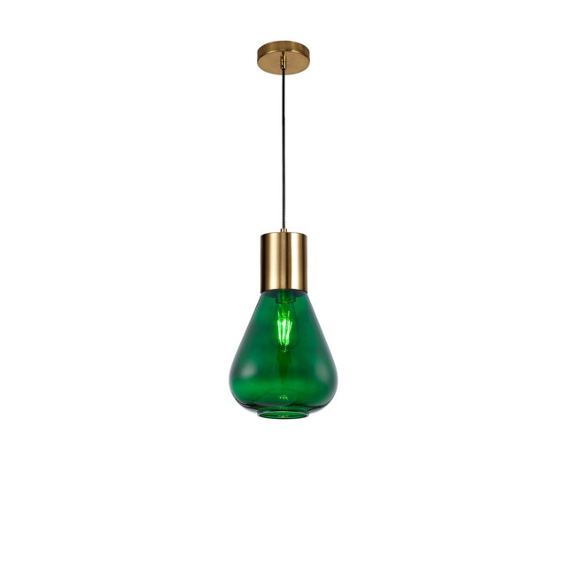 Corinth Narrow Ceiling Pendant, E27, Ancient Brass, Bottle Green Glass - image 1
