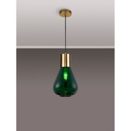 Corinth Narrow Ceiling Pendant, E27, Ancient Brass, Bottle Green Glass - thumbnail 3