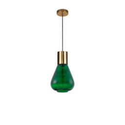 Corinth Narrow Ceiling Pendant, E27, Ancient Brass, Bottle Green Glass - thumbnail 5