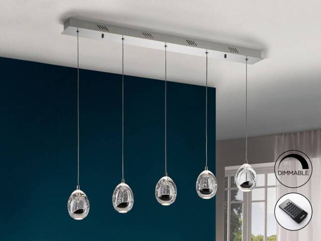 Roc Integrated LED 5 Light Dimmable Crystal Drop Bar Ceiling Pendant with Remote Control Chrome - image 1