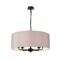 Banyan 5 Light Multi Arm Pendant With 60cm x 22cm Faux Silk Fabric Shade Matt Black/Grey